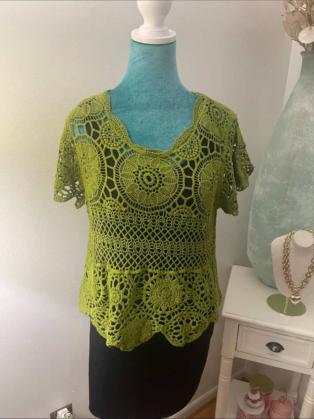 Olive Green Crochet Lace Women's Top